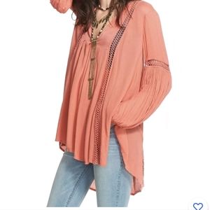 Free People  coral just the two of us  tunic blouse women's size XS